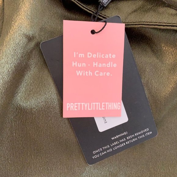 NWT PrettyLittleThing Khaiki Satin Ruched Side Split Leg Maxi Size 4 - Picture 13 of 14